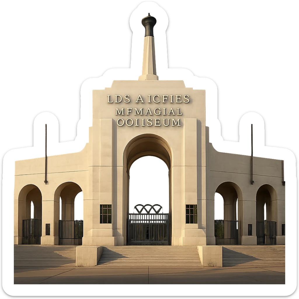 Make the stone of the Los Angeles Memorial Coliseum realistic white color, keep the majestic, ornate architecture, lifelike detail, and regal lighting, with a transparent background. Render in a photorealistic style with lifelike detail and regal lighting. sticker
