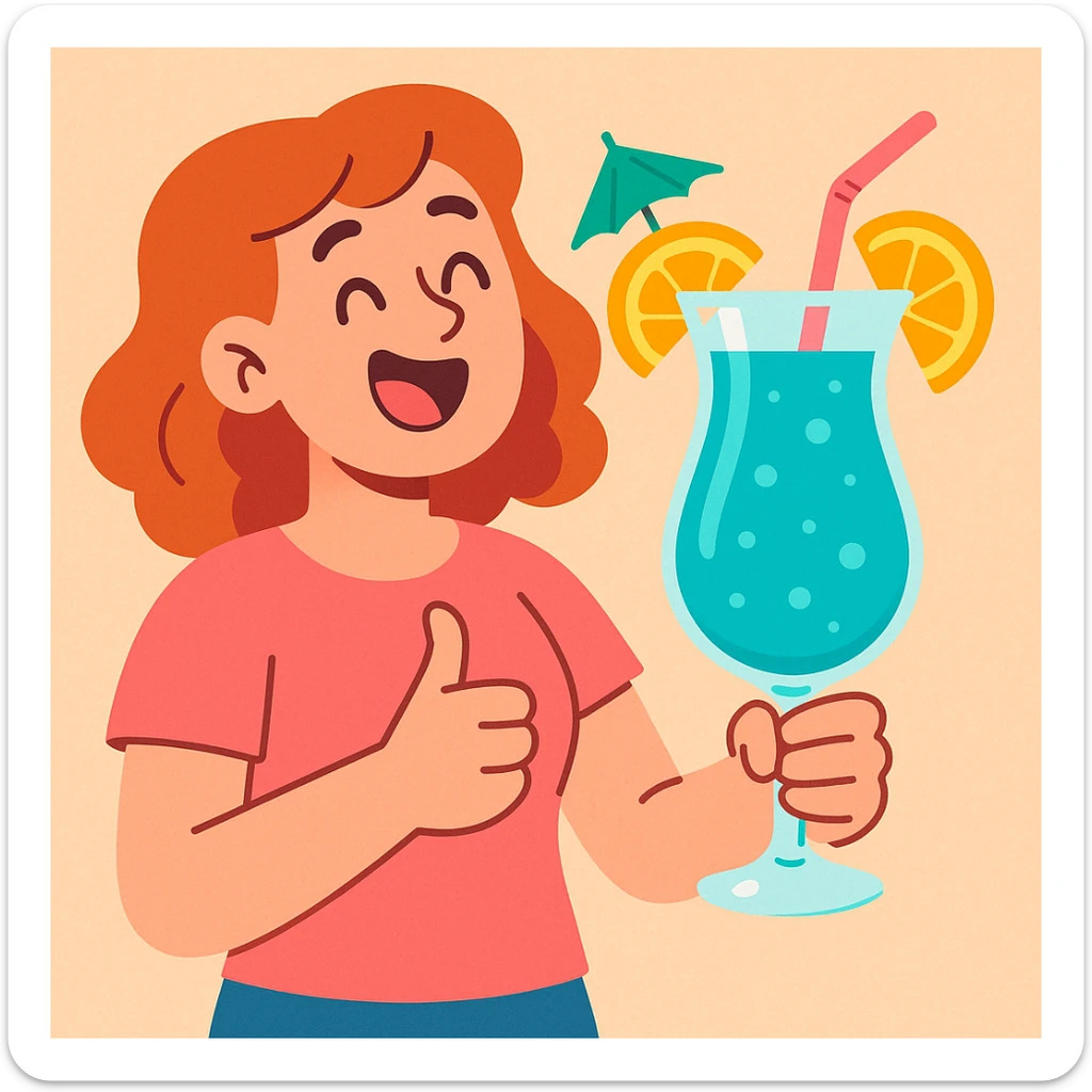 blue curaçao tropical cocktail in a hurricane glass, flat vector illustration sticker