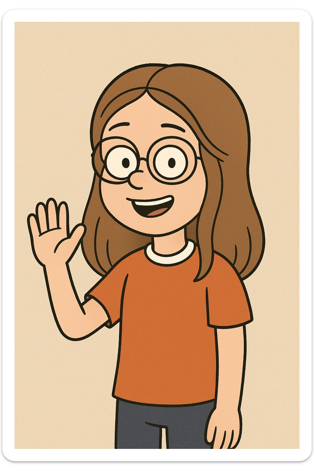 Little girl Gloria Steinem red Orange white shirt a hand hello  sticker