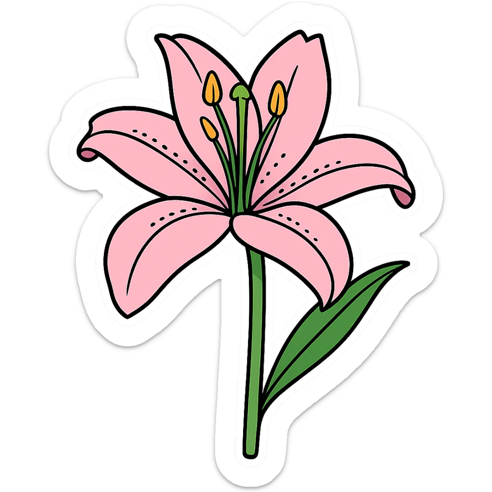 Create two versions of a lily flower: one pink and one maroon, in the style of cartoonish stickers. The style is sticker-like with no background. sticker