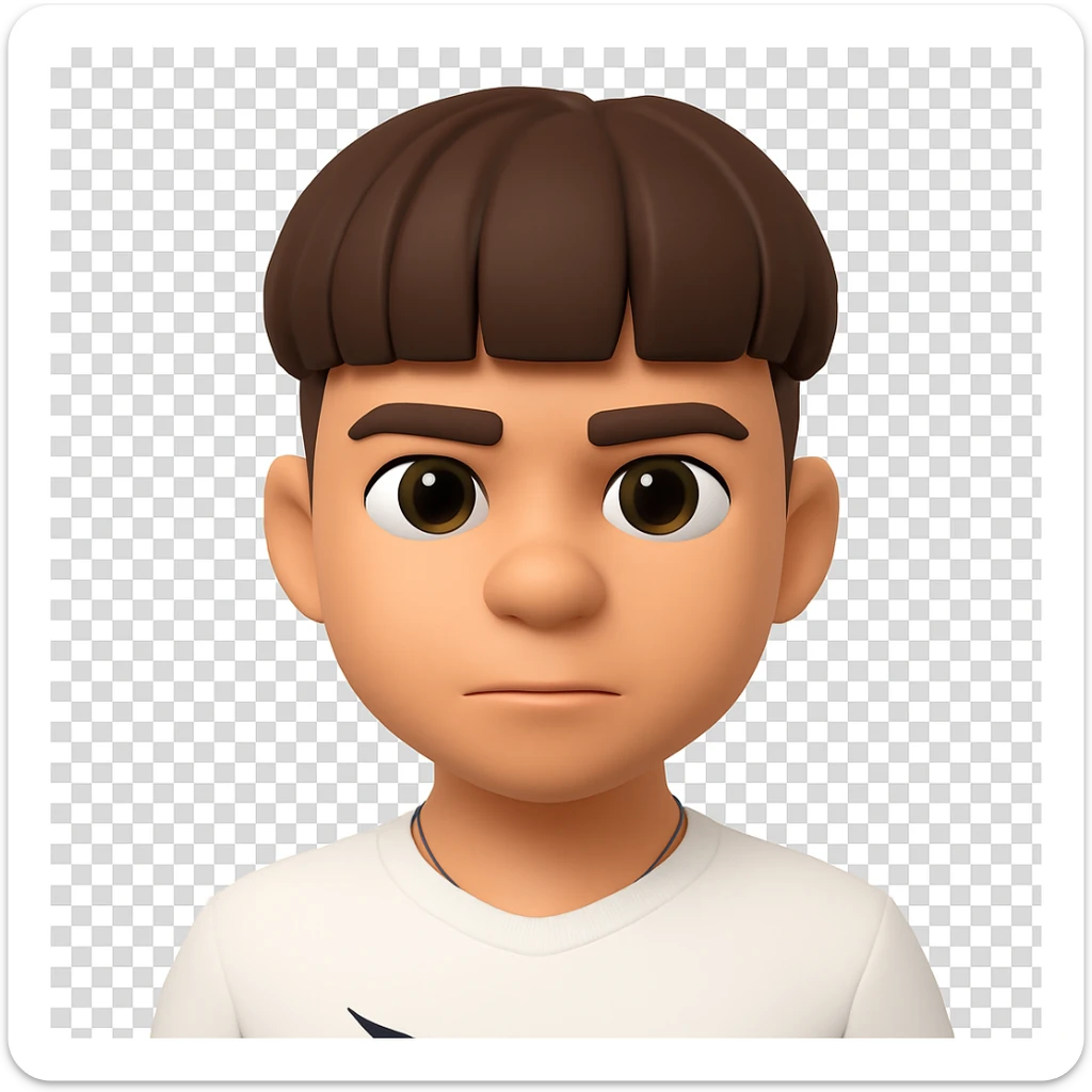 Convert this photo to a 3D emoji style portrait with a smooth, cartoon-like finish. Keep the facial features and hairstyle recognizable. Remove the background. The style should resemble Microsoft style 3D fluent emojis with a smooth and polished look. sticker