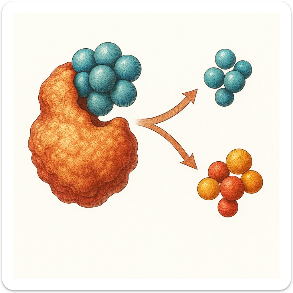 Ultra-detailed scientific illustration  (like in a school book) of enzyme digestion. Macro molecular view, clean white background, no text, no human figures or cartoon characters. Purely biological focus. sticker