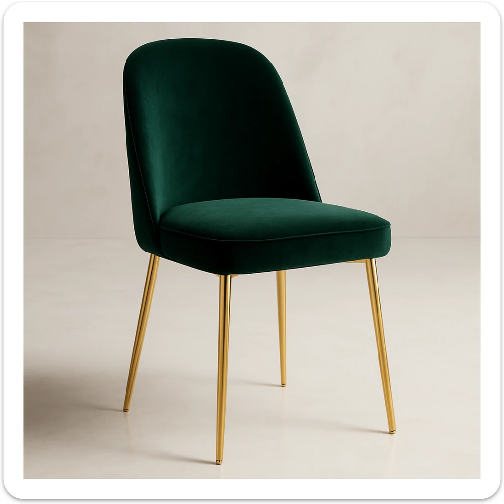 a chic dining chair with gold legs, velvet seat, and a luxurious, modern glam look sticker