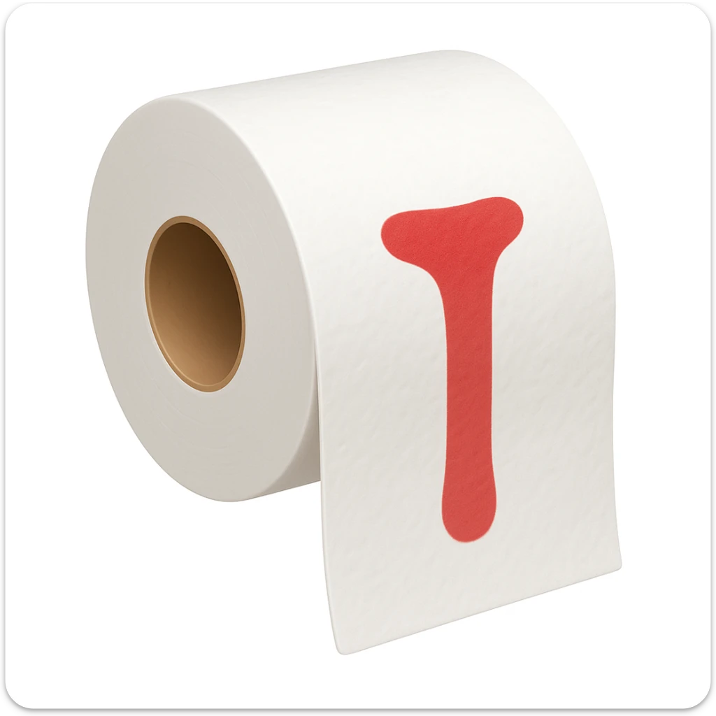 Toilet paper with less dripping blood, subtle blood, in the style of emoji (apple style emojis). The blood should be subtle and minimal, maintaining the emoji style. sticker