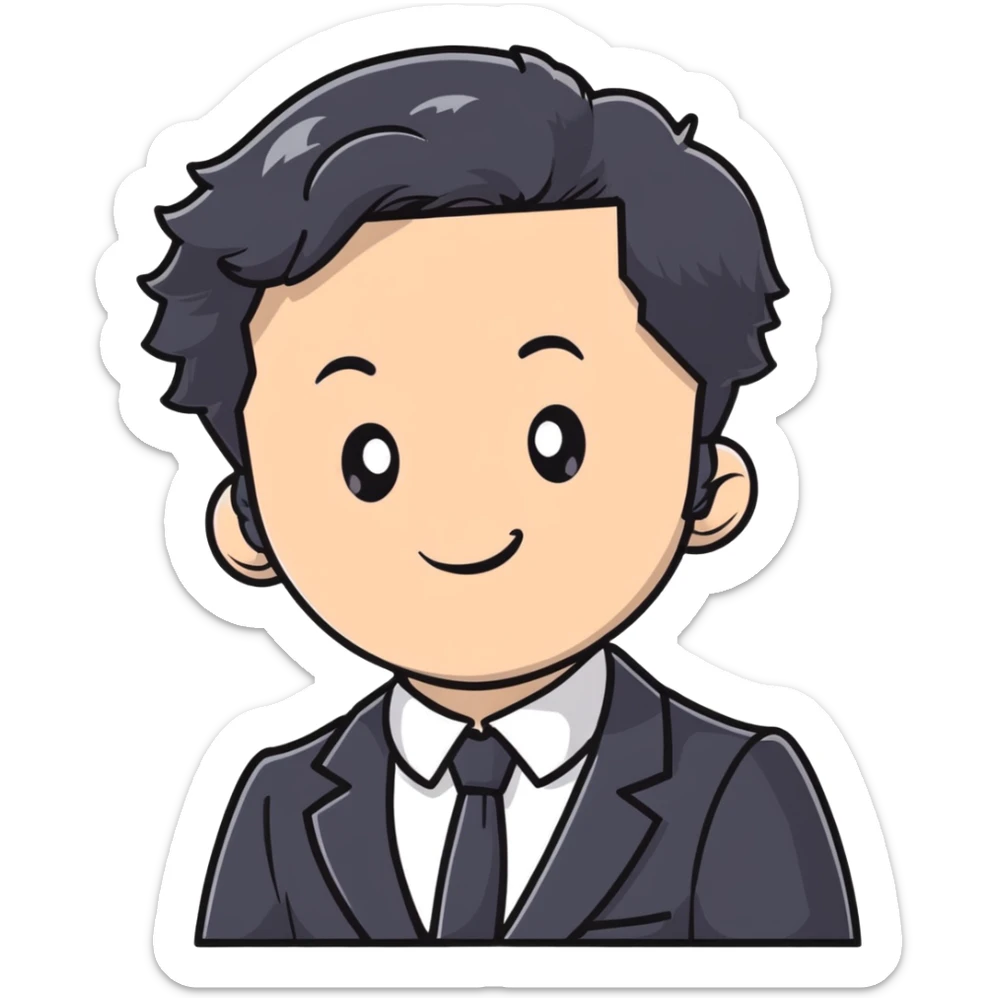 Polished headshot of a management educator with black wavy hair, stubble, strong features, white skin, smart casual attire with blazer, dynamic speaking expression, professional appearance for speaker profile sticker