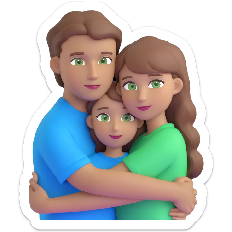 cute couple hugging, girl with light brown hair and green eyes, guy with brown hair and blue eyes sticker