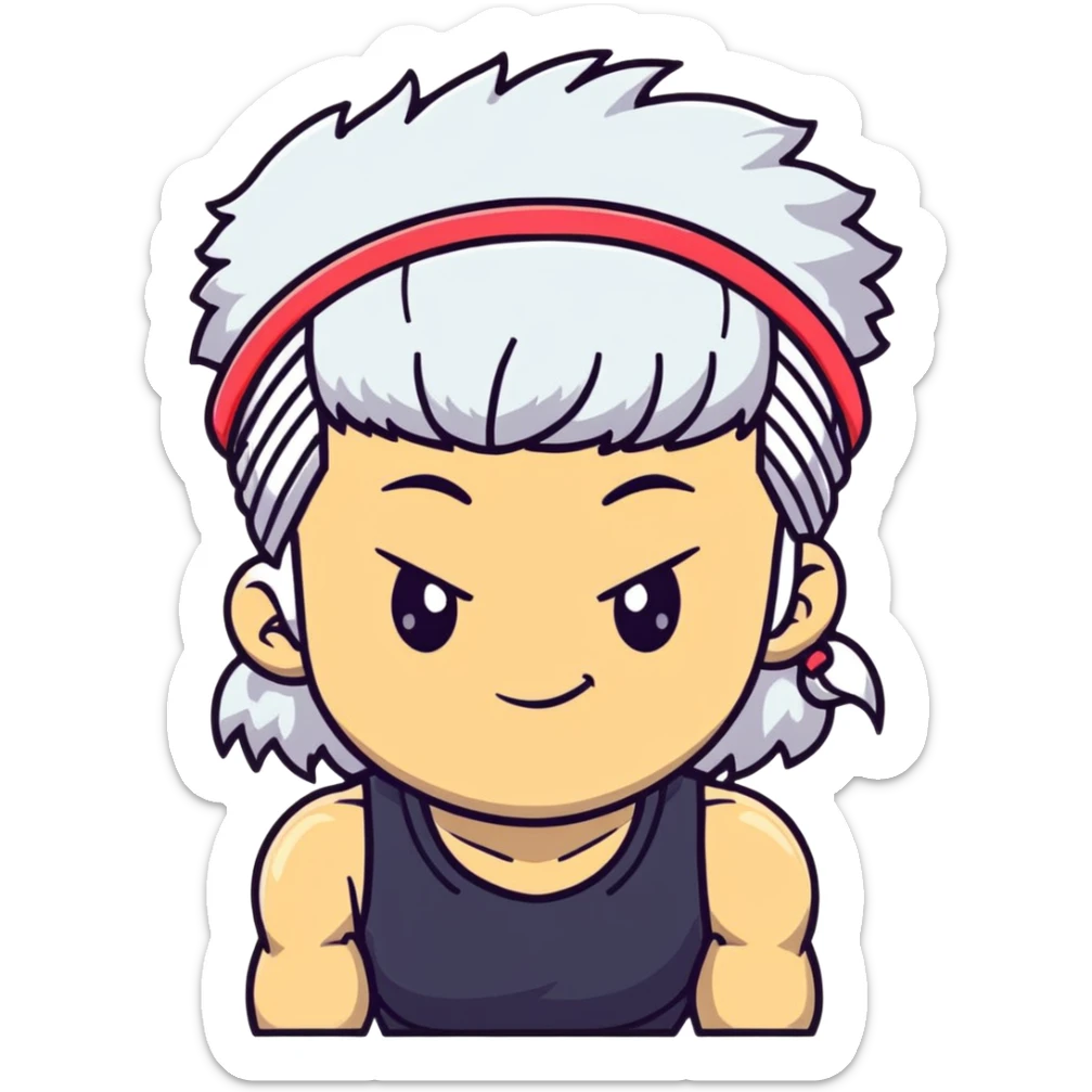 Tengen Uzui with a smirk, Sound Hashira from Demon Slayer, white hair, headband, muscular sticker