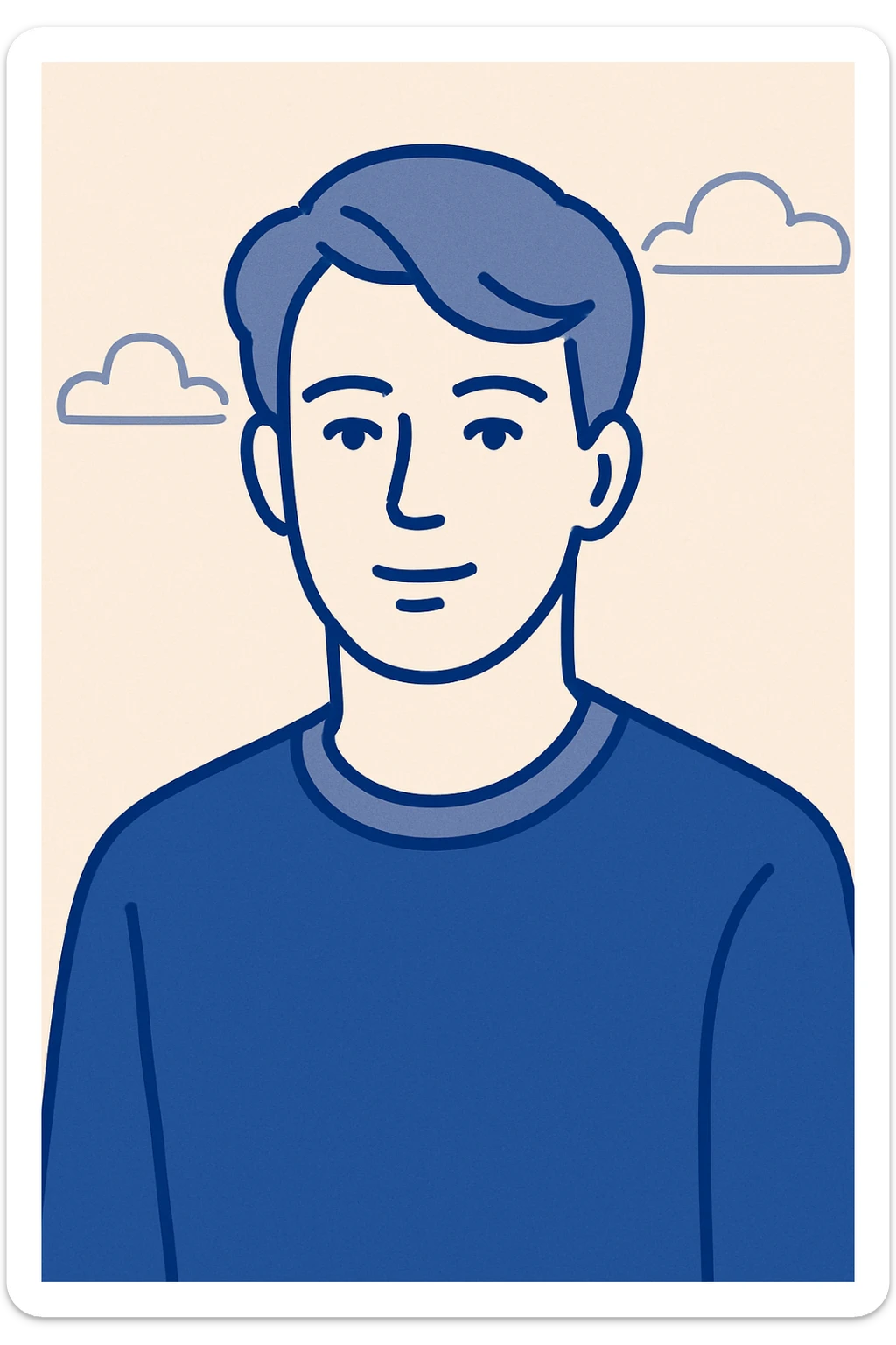portrait of a guy with dark blonde hair and blue eyes, neutral background, modern illustration style sticker