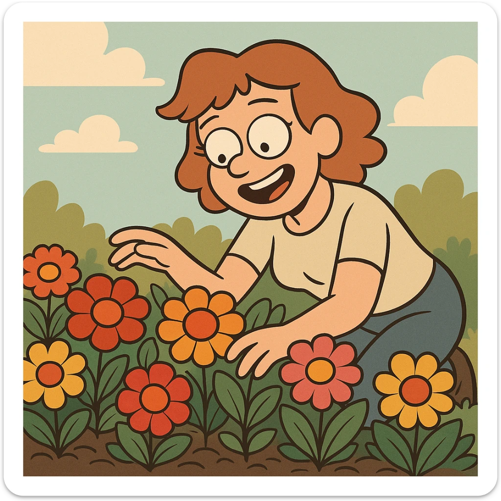 flower bed, cartoon style, vivid colors, round flowers and leaves, lively feeling sticker