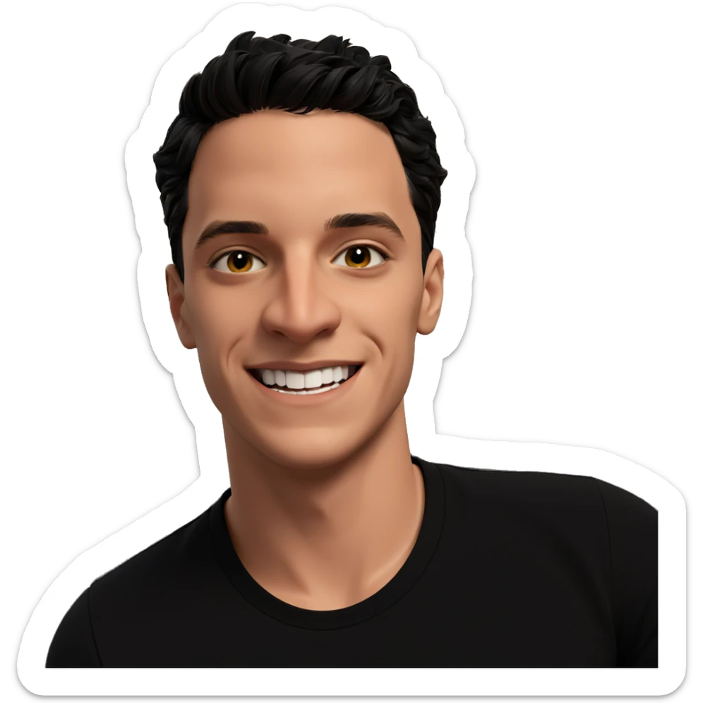 smiling boy in black shirt sticker