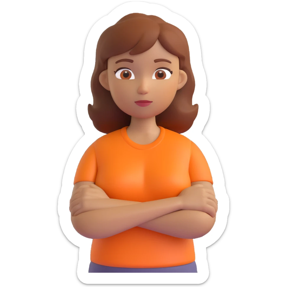 woman crossing her arms, orange skin, brown hair sticker