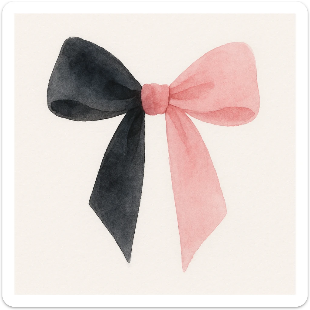 wearable object inspired by BLACKPINK, watercolor style, black and pink colors, soft and artistic, could be a silk scarf, brooch, or hair ribbon sticker