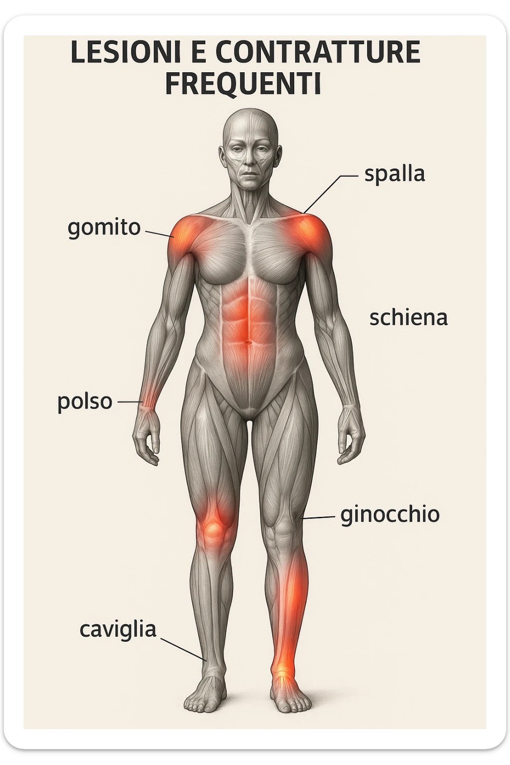 donna con infortuni e contratture frequenti in 3D immagine medica in italiano  sticker