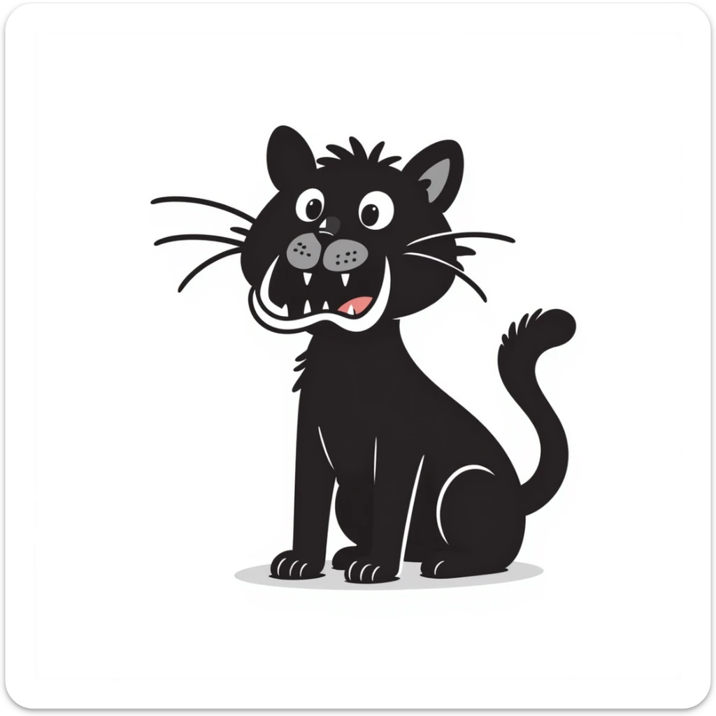 sketch of a saber-toothed cat with gigantic canine teeth four times longer than its entire body, extremely exaggerated tusks sticker