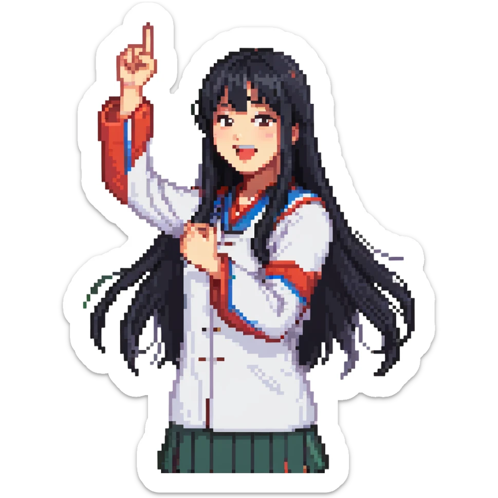 East Asian woman with long black straight hair and bangs cheering for Doosan Bears baseball team sticker