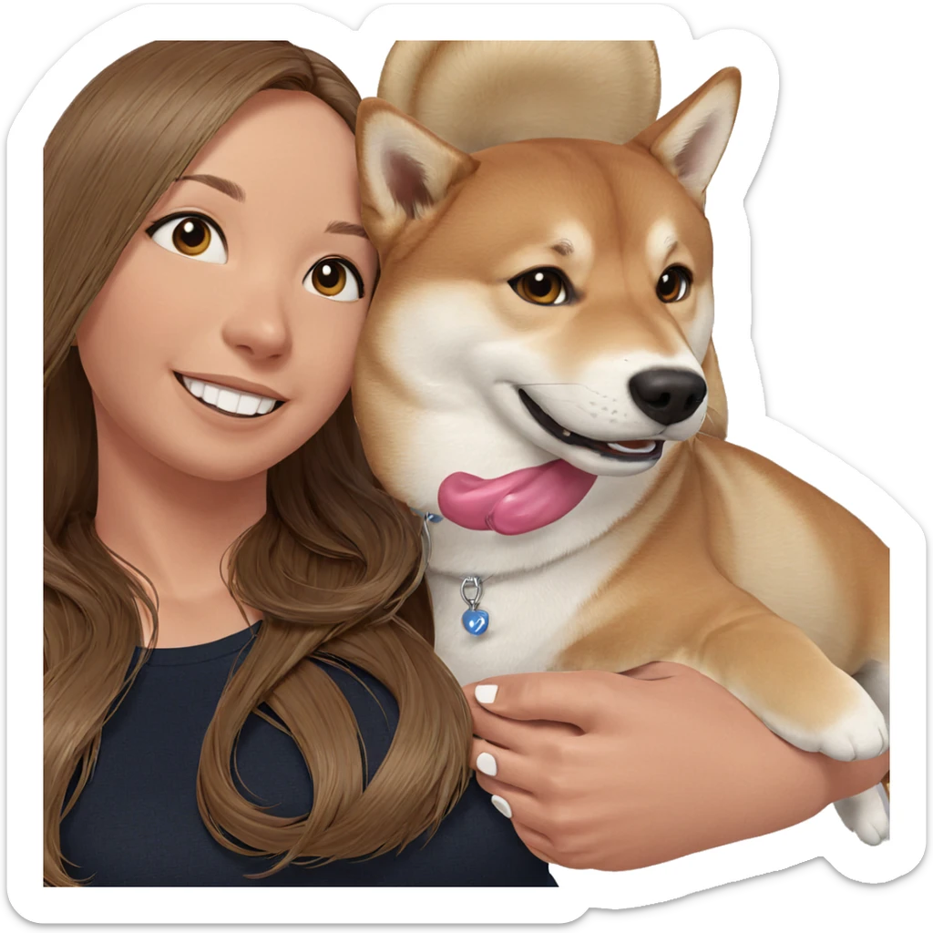 smiling girl with shiba inu sticker