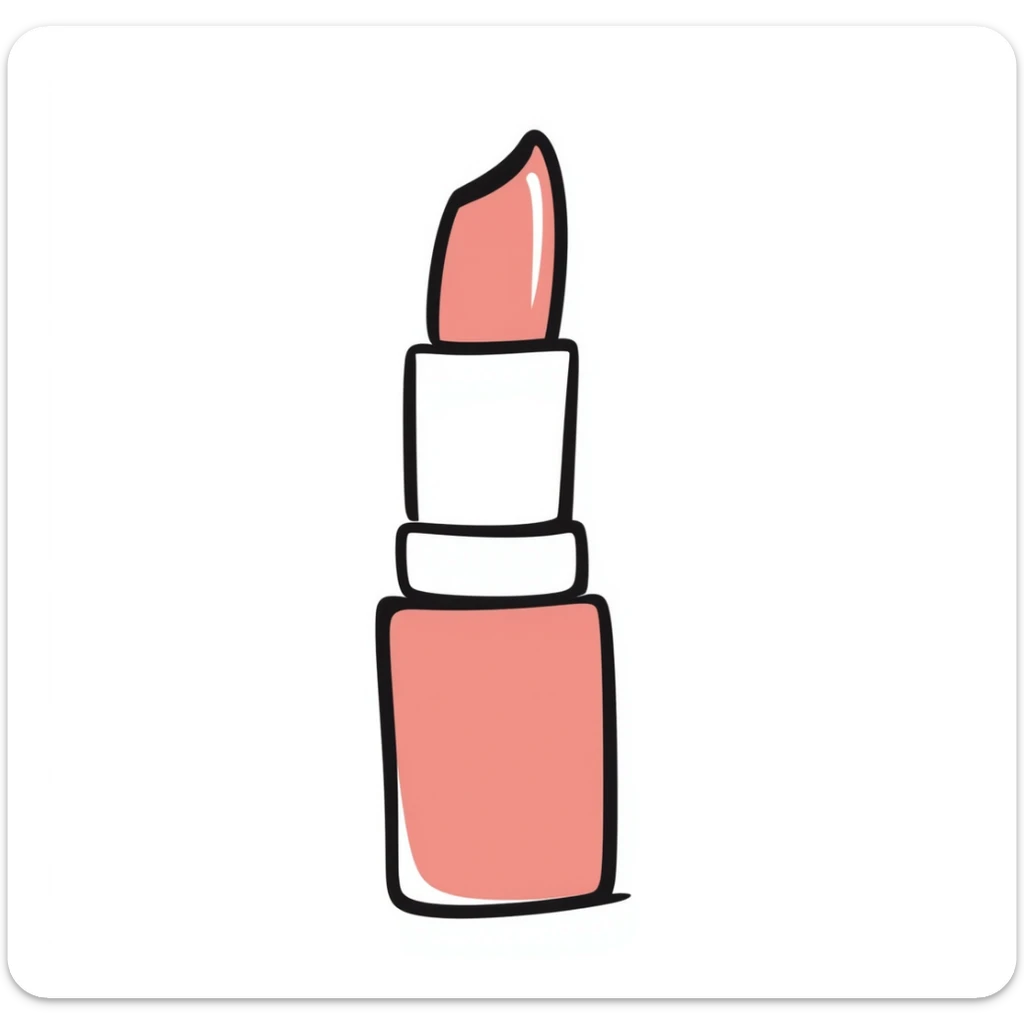 lipstick tube with cap and lipstick showing, pastel colors dd9fb0 ffc6d3 a3bfc9 c4bee2 f1b091, hand-drawn doodle style sticker