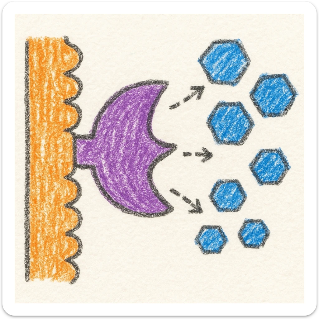 Ultra-detailed illustration of enzyme digestion: amylase breaking starch into sugars near a cell membrane. Clean white background, no text. Scientific but simple sticker