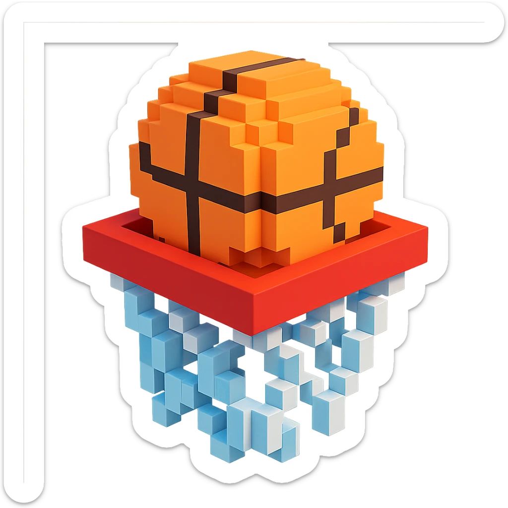 Voxel-style basketball in a net, variation 8 sticker
