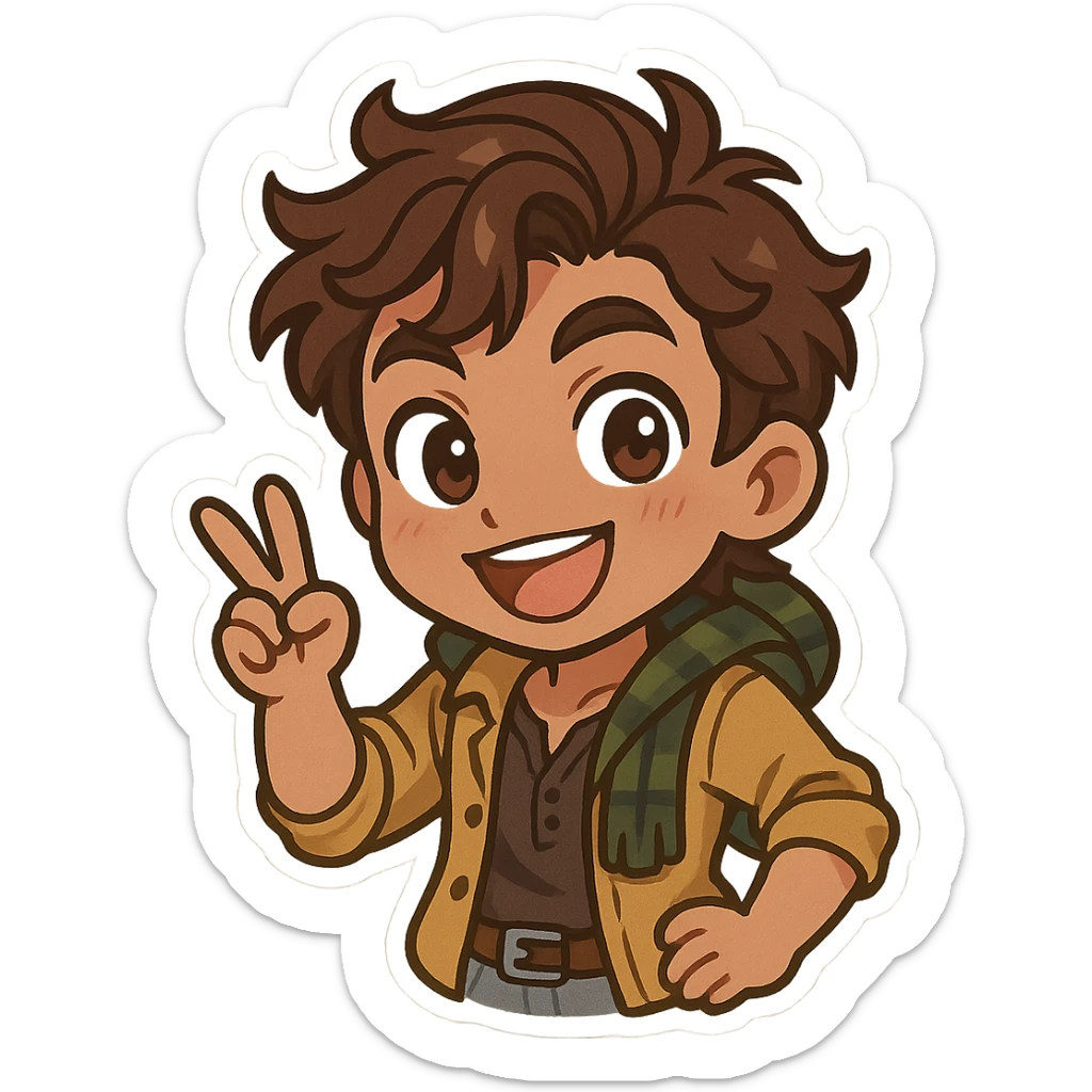 Renato Lyra from Dead by Daylight, chibi style, cute proportions, signature clothing, playful expression sticker