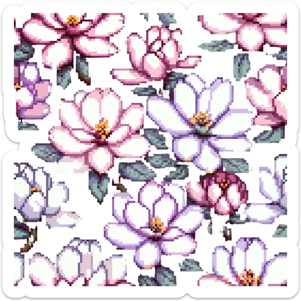 close-up of blooming magnolia flower with soft overlapping petals in shades of white pink and a hint of purple against a blurred natural background sticker