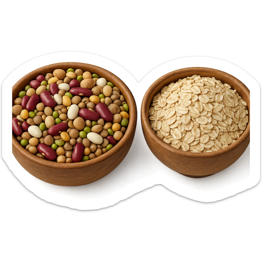 BOWL DI LEGUMI INSIEME A BOWL DI FIOCCHI DI AVENA POGGIATE,  iperrealistico 4k sticker