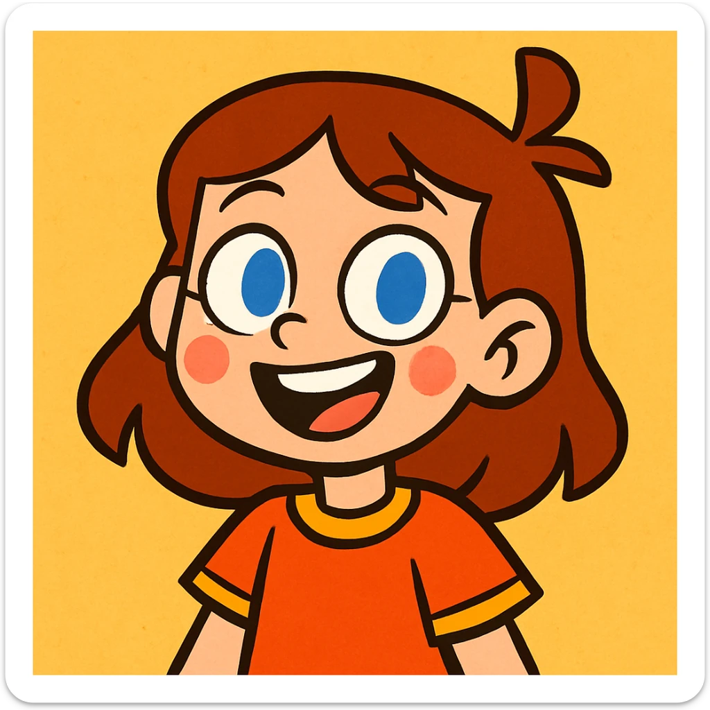 cute white girl with brown hair and blue eyes, vibrant toon style, lively and colorful expression sticker