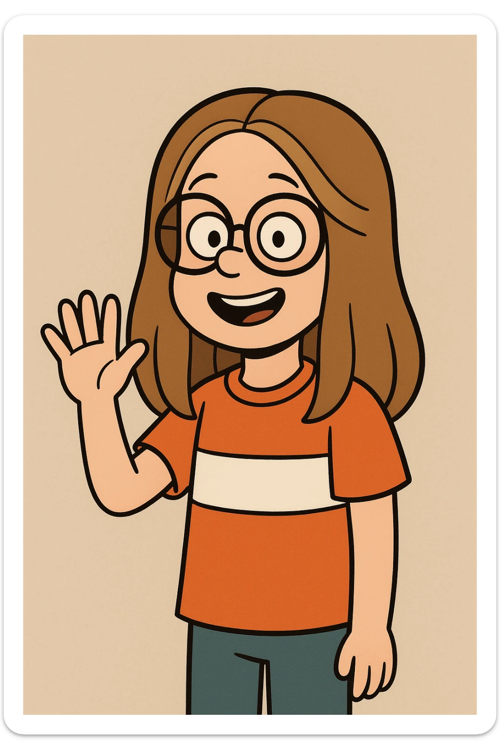 Little girl Gloria Steinem red Orange white shirt a hand hello  sticker