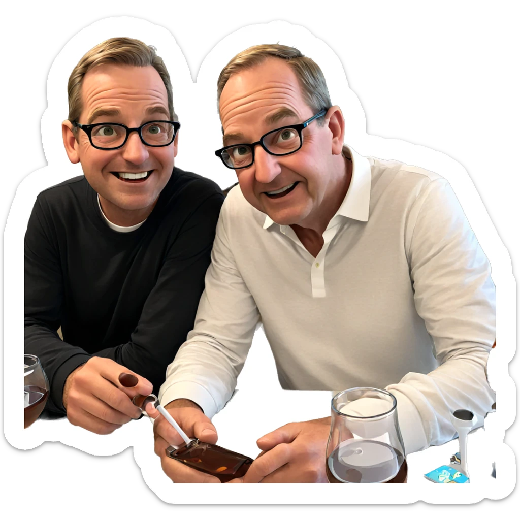 boys enjoying drinks together sticker