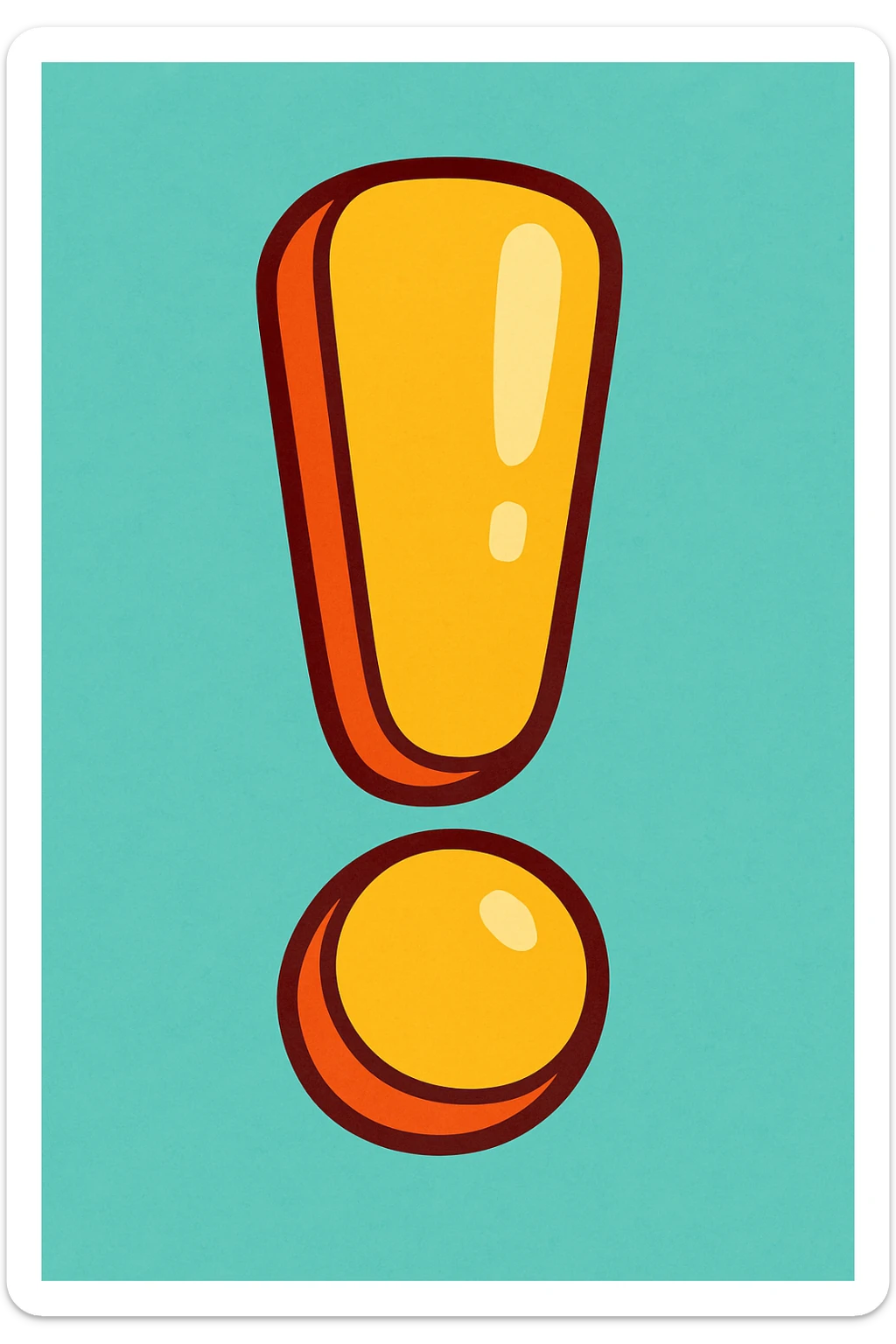 exclamation mark, playful and colorful cartoon style sticker