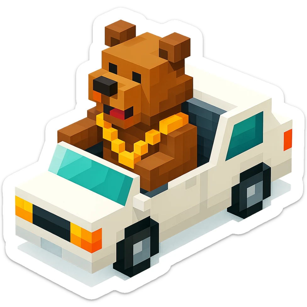 Russian grizzly bear with a rapper chain in a limo sticker