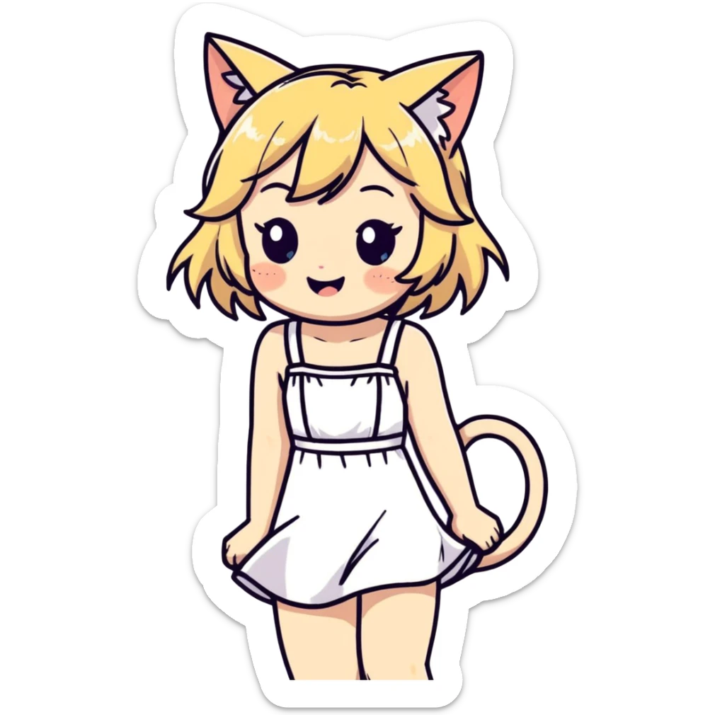 petite blonde catgirl freckles giggling white sundress anime influence sticker