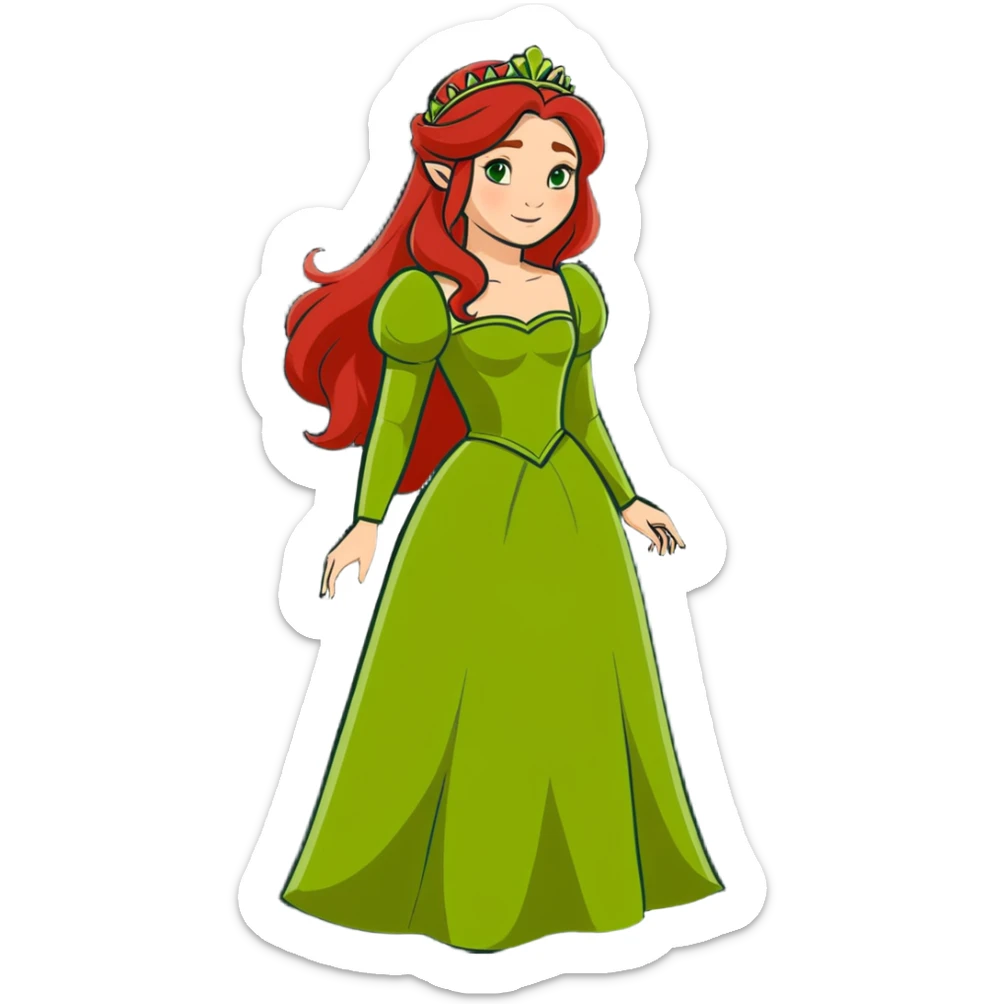 Princess Fiona human form, long red hair, elegant gown sticker