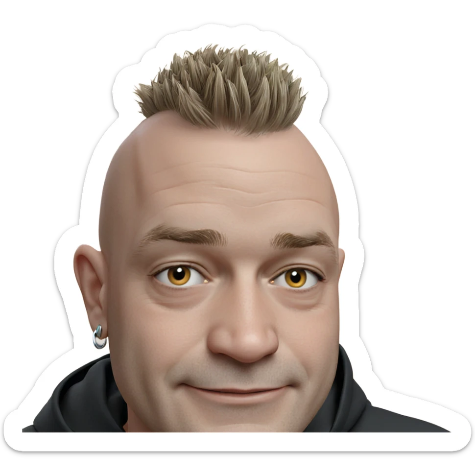 bald boy smiling with earrings sticker