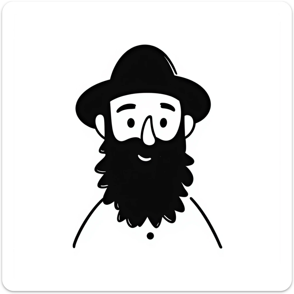 hand-drawn doodle of a Jewish Haredi man with black hat, beard, and payot, simple lines sticker