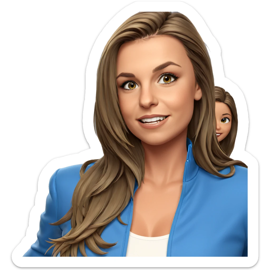 smiling girl in blue jacket sticker