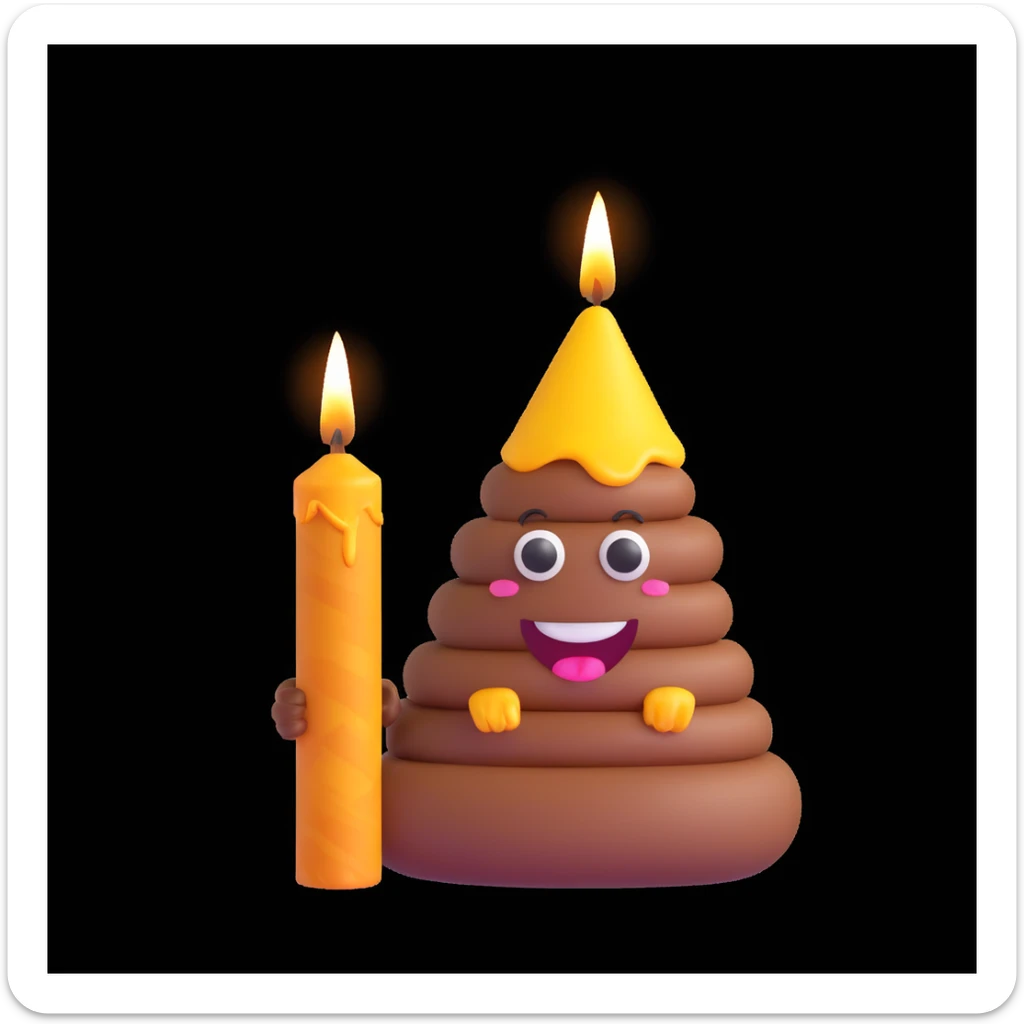 poop emoji with a birthday candle on top, fun and playful sticker