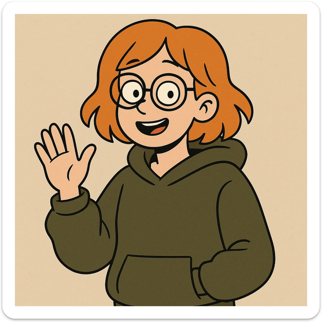 A girl orange hair Urban Heavy Loose a hand say hello glasses sticker