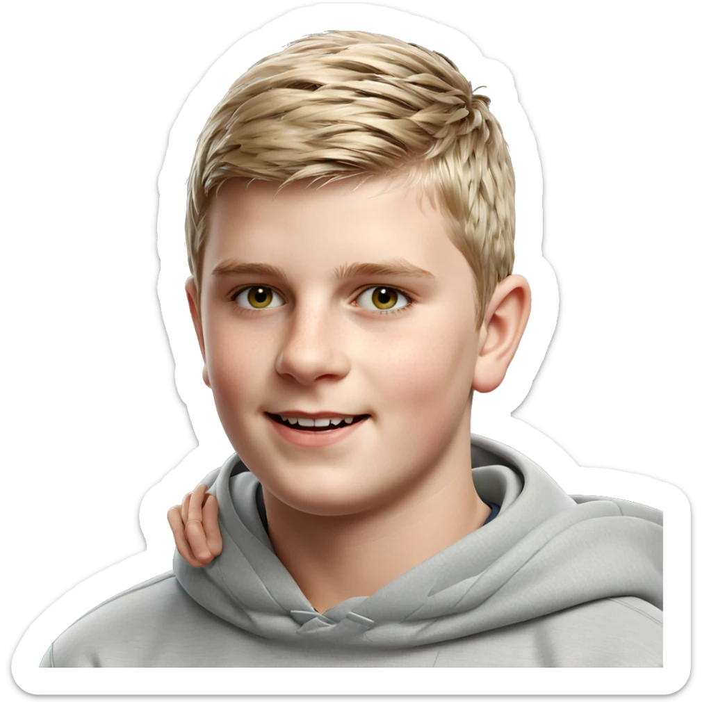 smiling boy in hoodie portrait sticker