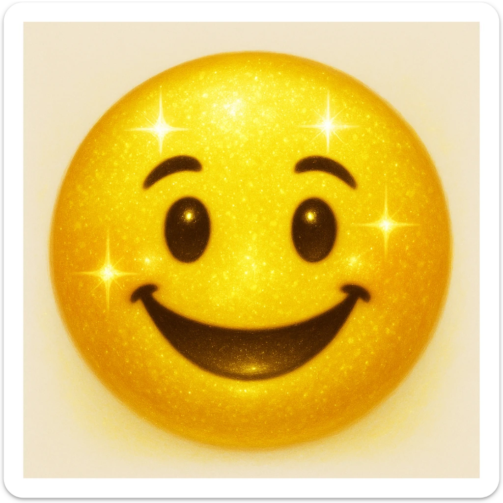 yellow face emoji with sparkly highlighter sticker