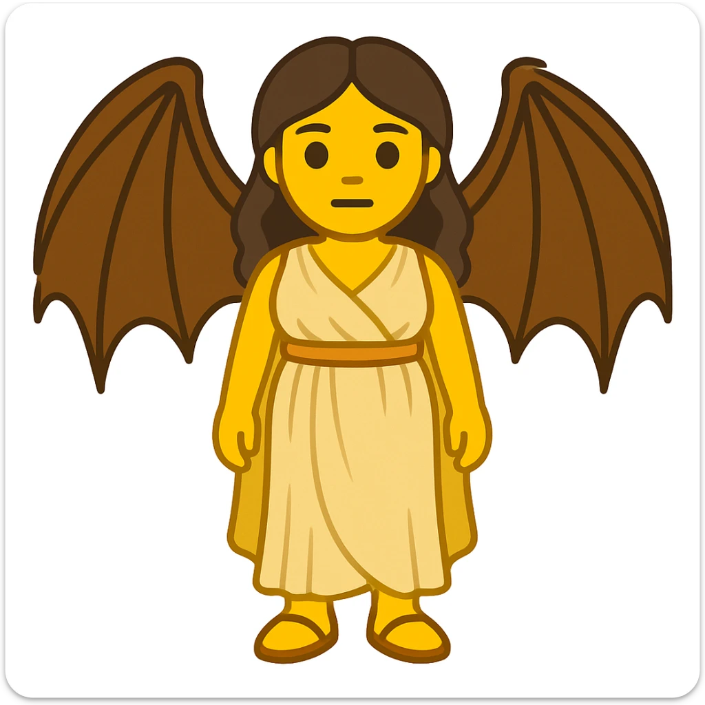 Convert the image of a fullbody buxom ancient woman with dragon wings into a classic emoji style. Make it simplified and expressive, keeping the pose and outfit similar to the reference image, but adapt it to the emoji style look. sticker