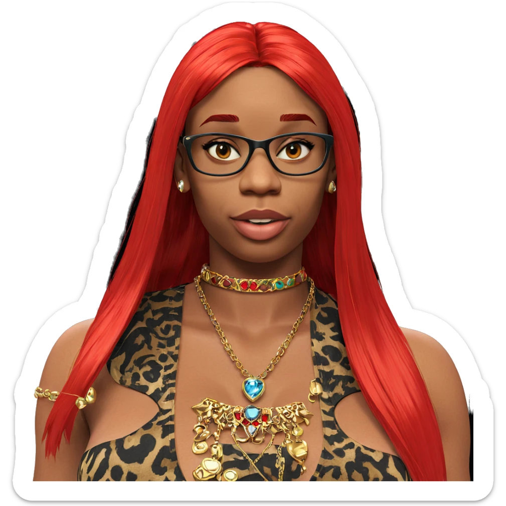 red-haired girl with jewelry sticker