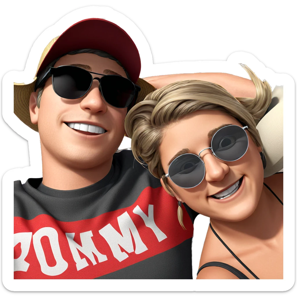 happy friends with stylish hats sticker
