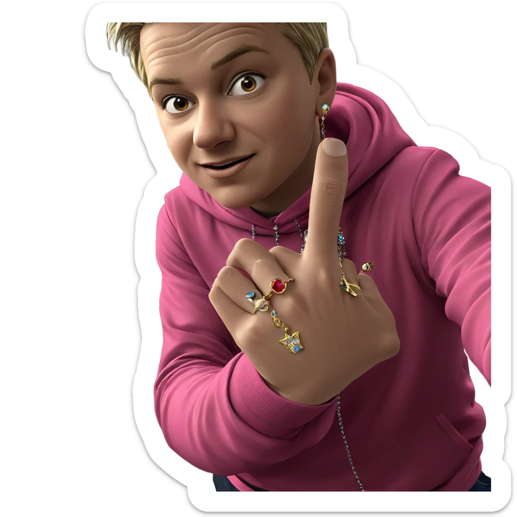 hooded boy with jewelry display sticker