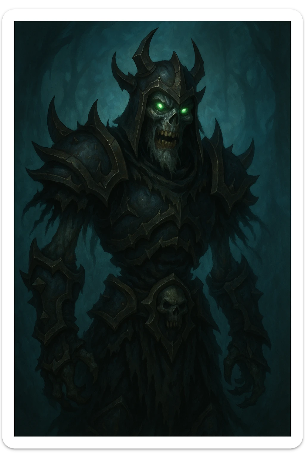 undead character, World of Warcraft style, detailed fantasy, menacing, glowing eyes sticker