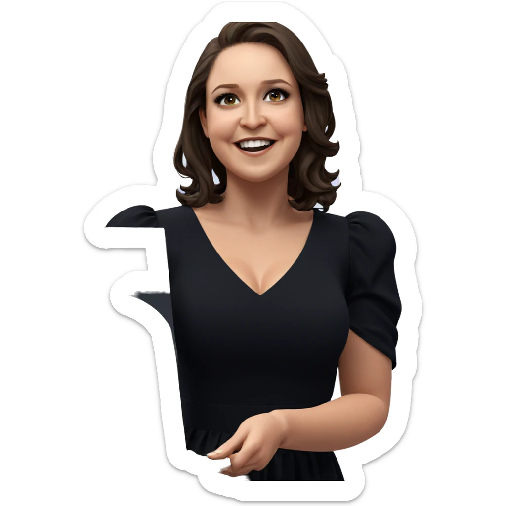 smiling girl in black dress sticker