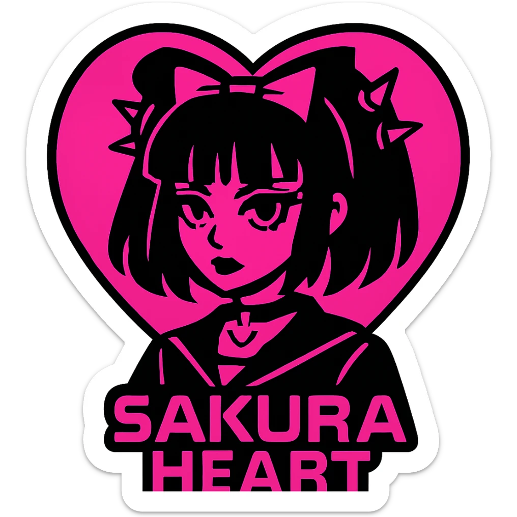 goth sakura heart, vaporwave style, neon pink and black colors, retro gothic vibe sticker