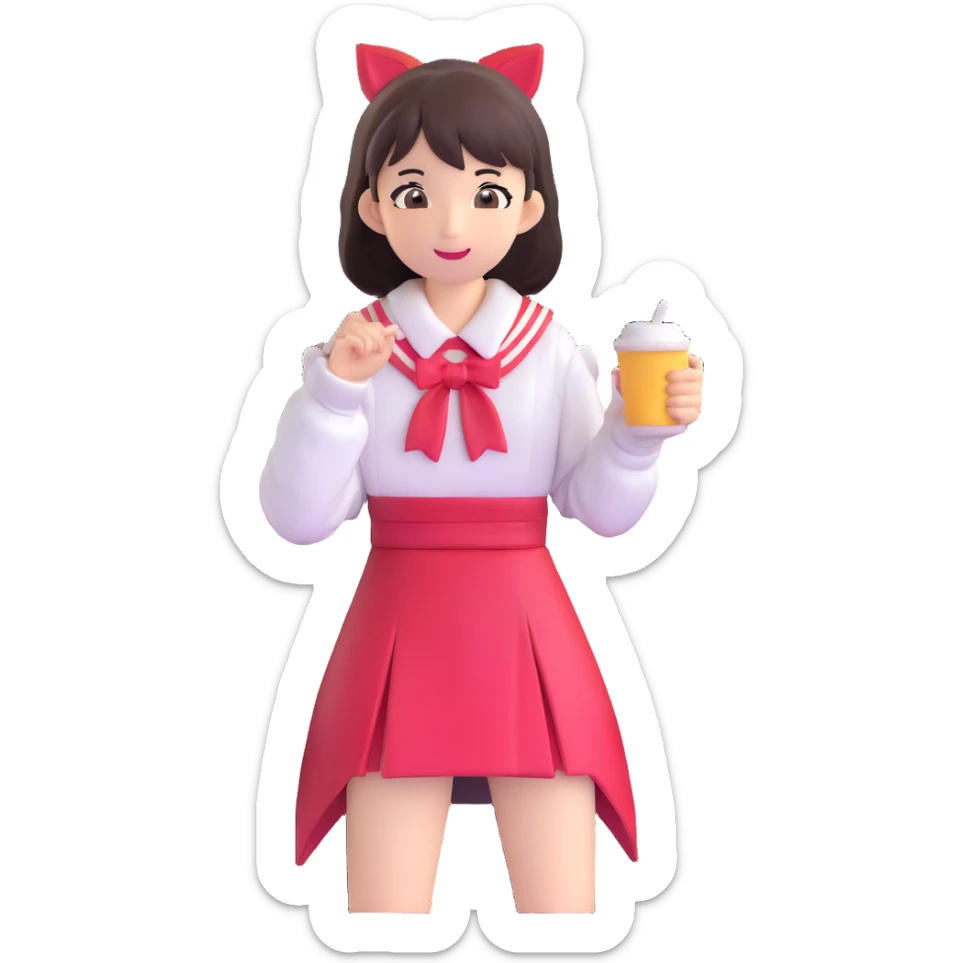 Japanese female high school student in cafe cosplay costume at cultural festival sticker