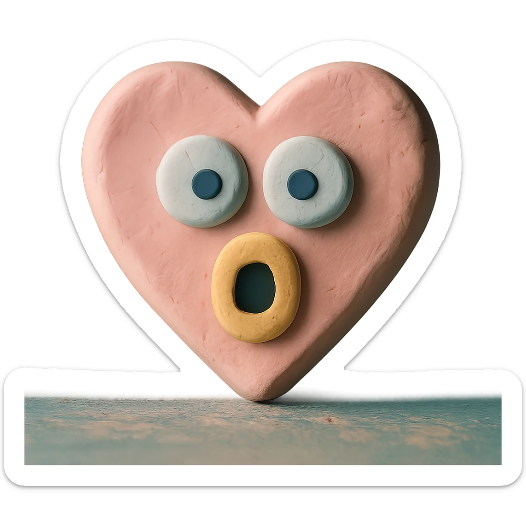 funny children's drawing of a heart with a surprised face, pastel colors sticker