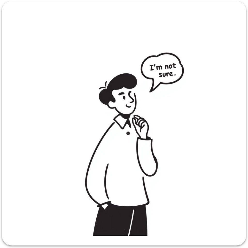 Chinese man with a thought bubble saying "I'm not sure." sticker